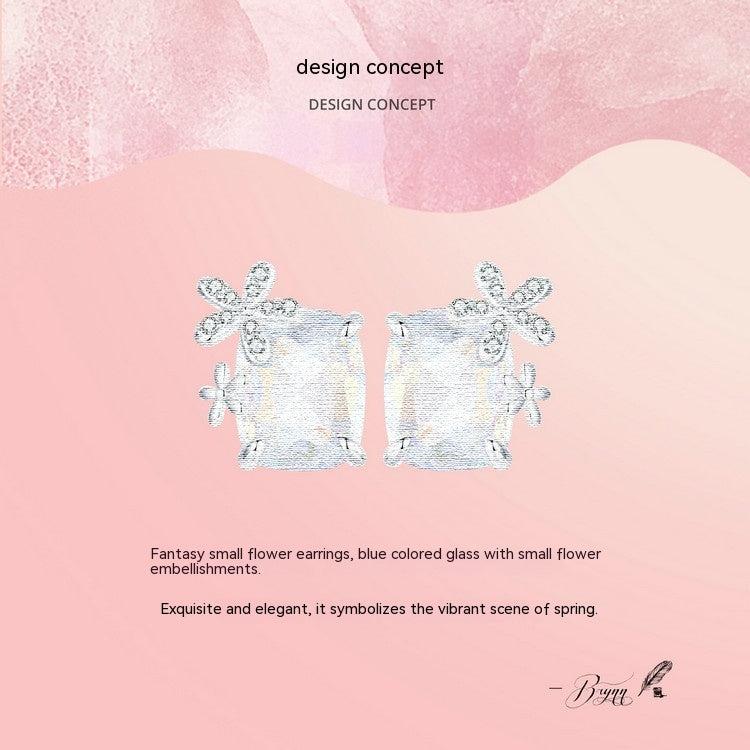 Fantasy Flower Main Stone Stud Earrings For Women Colorful Shining Exquisite Luxury 925 Sterling Silver Stud Earrings