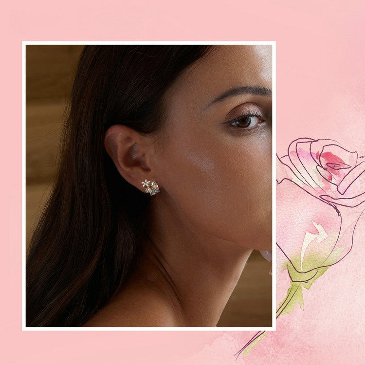 Fantasy Flower Main Stone Stud Earrings For Women Colorful Shining Exquisite Luxury 925 Sterling Silver Stud Earrings
