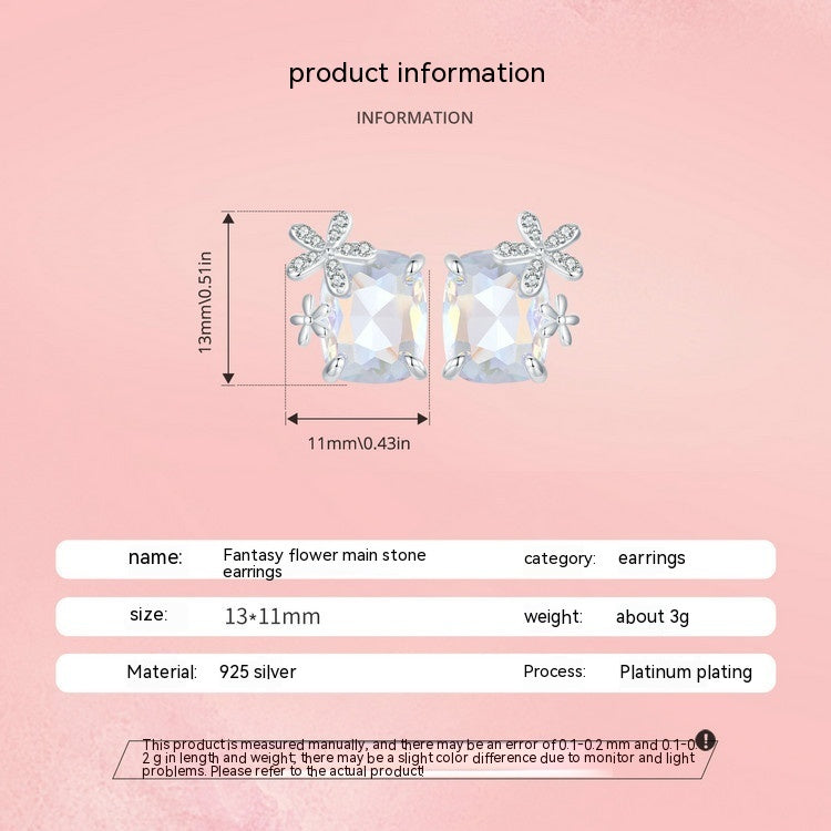 Fantasy Flower Main Stone Stud Earrings For Women Colorful Shining Exquisite Luxury 925 Sterling Silver Stud Earrings