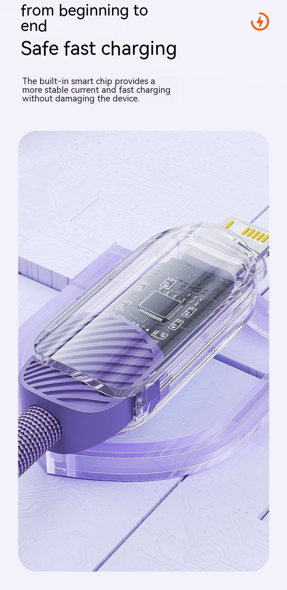 Transparent Digital Display PD27W Fast Charging Data Cable