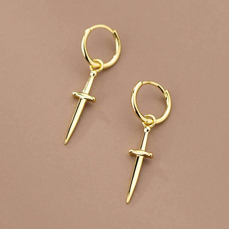 Vintage Personalized Hip Hop Sword-shaped Titanium Steel Earrings