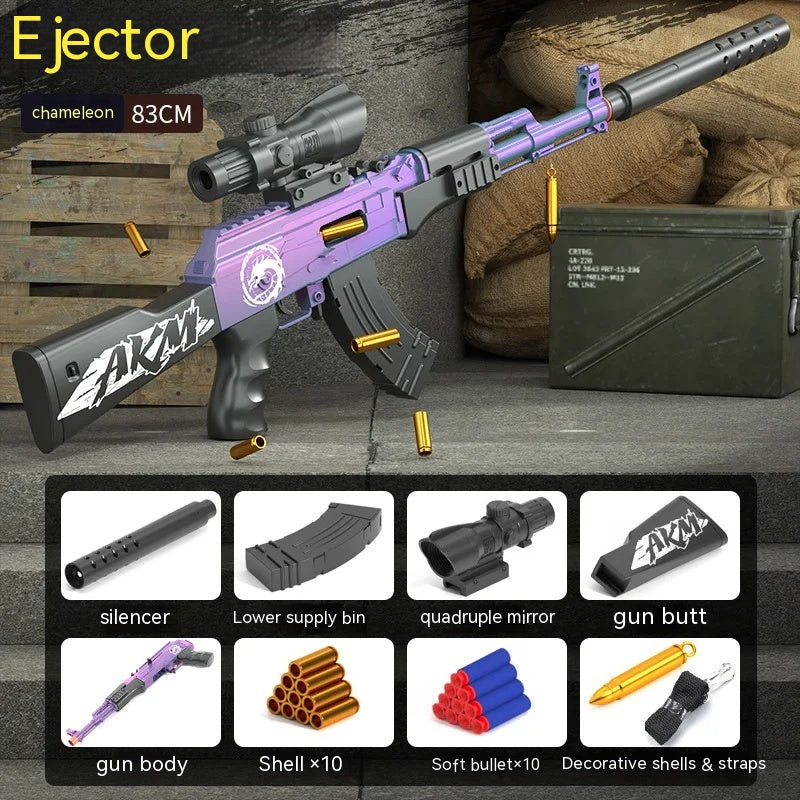 Manual Magazine Feeding Throw Shell Soft Elastic Toy Gun