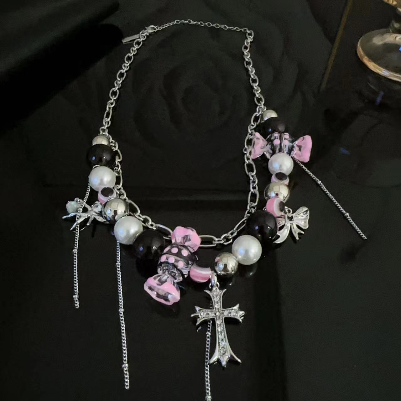 Sweet Cool Dark Y2g Hot Girl Candy Cross Double-layer Millennium Necklace