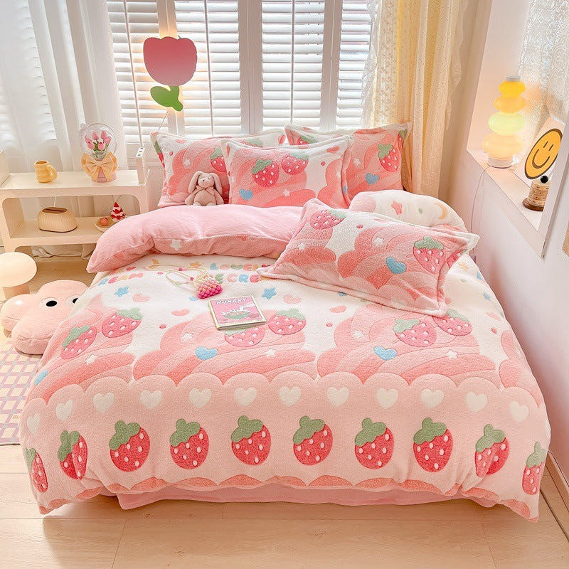 Winter Thickened Fleece Four-piece Set