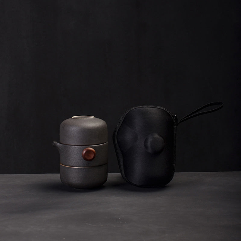 Black Pottery Quick Cup Single Travelling Tea Set