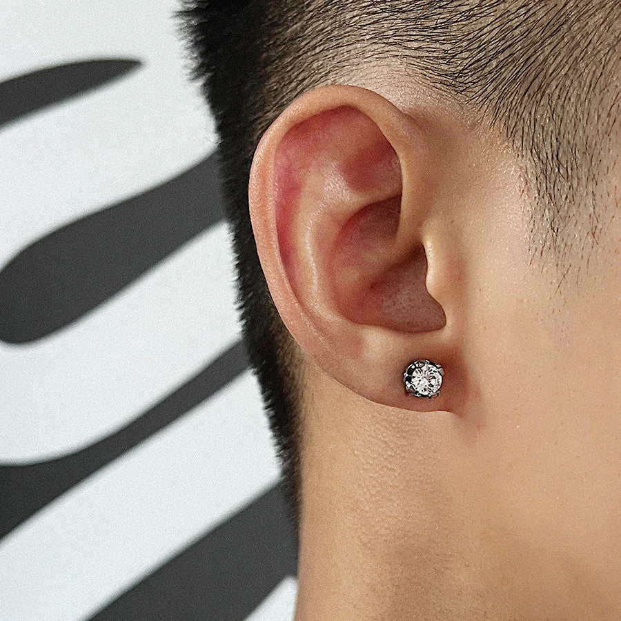 Titanium Steel Black Zircon Earrings