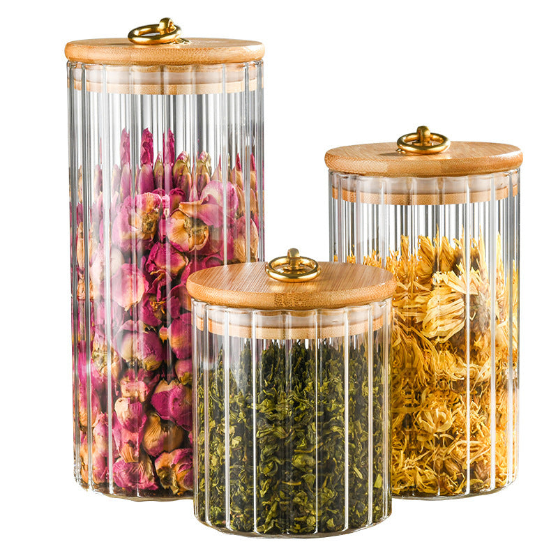 Boîte de rangement rayée en bois avec couvercle pour thé et snacks