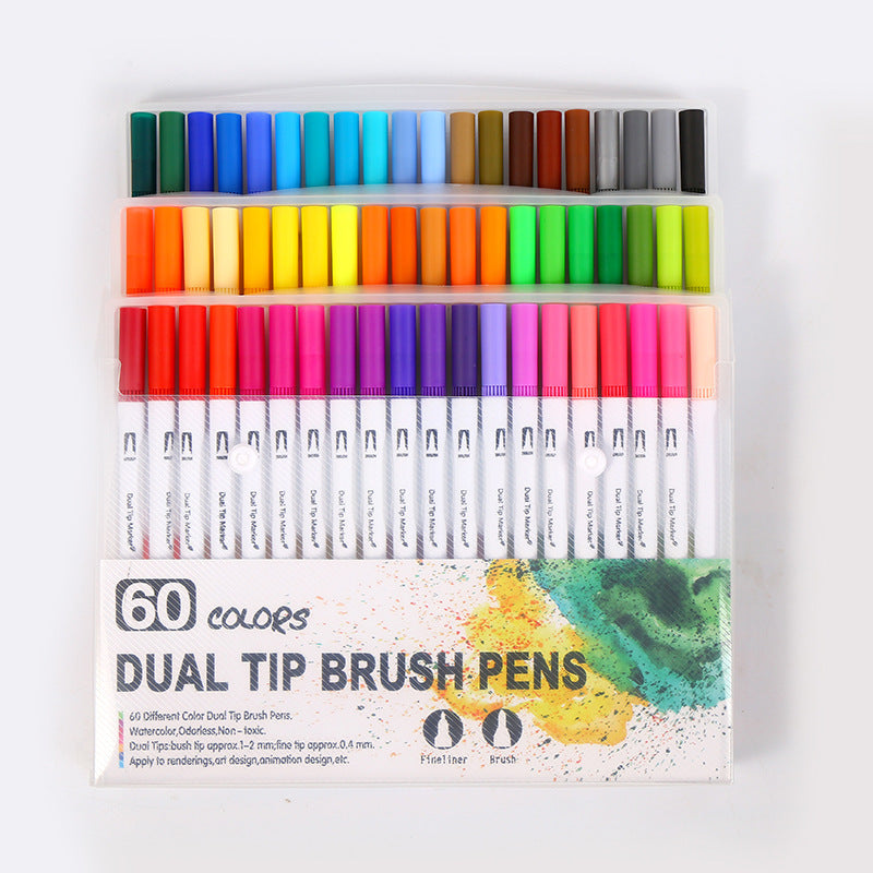 Double-headed Mark Watercolor Pens Set Color Hook Line Painting Soft-headed Pen