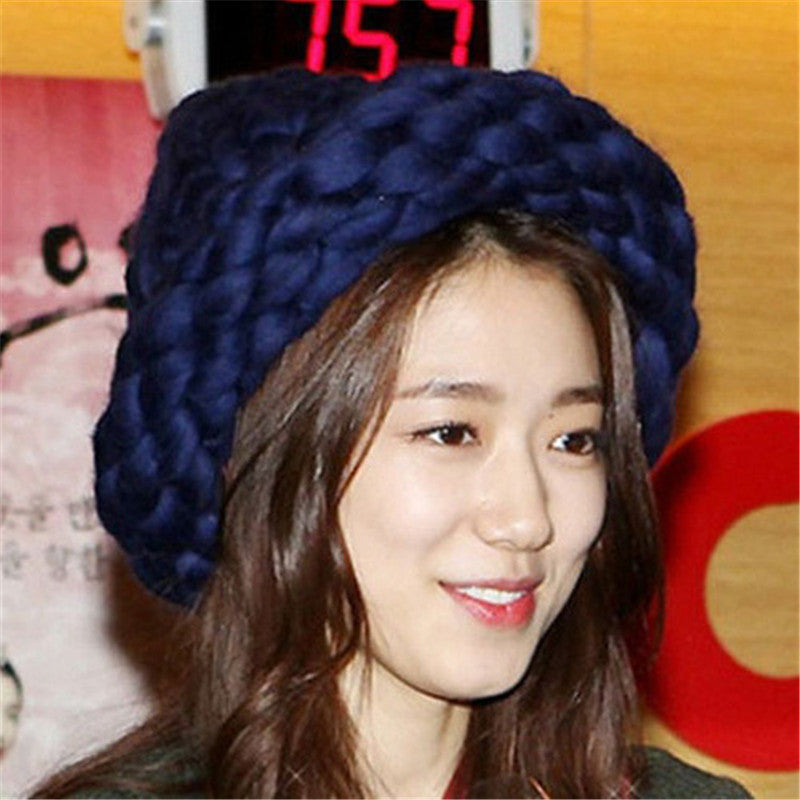 Solid Color Hemming Twist knit Pullover Hat Basin Hat