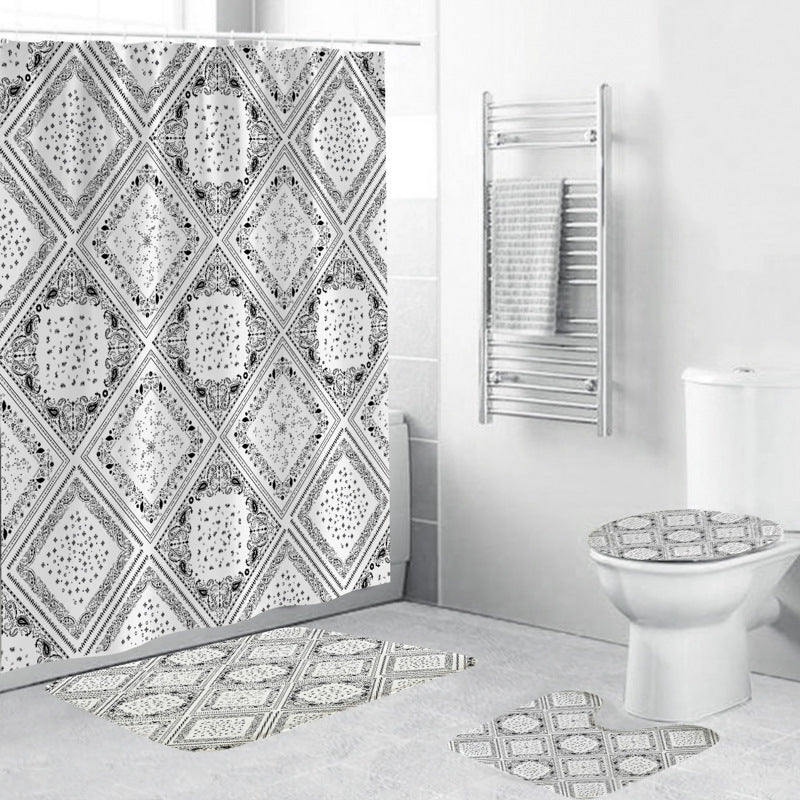 Black And White Pattern Waterproof Green Shower Curtain
