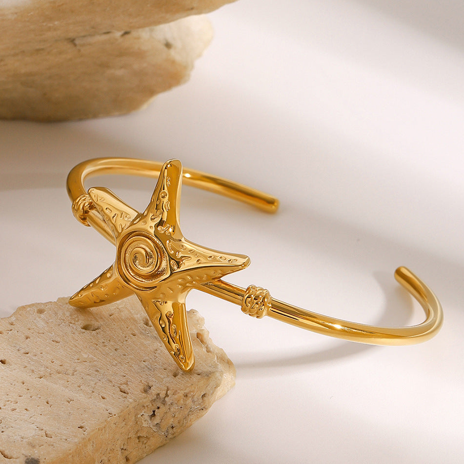Fashion Stainless Steel Starfish Open-ended Bracelet
