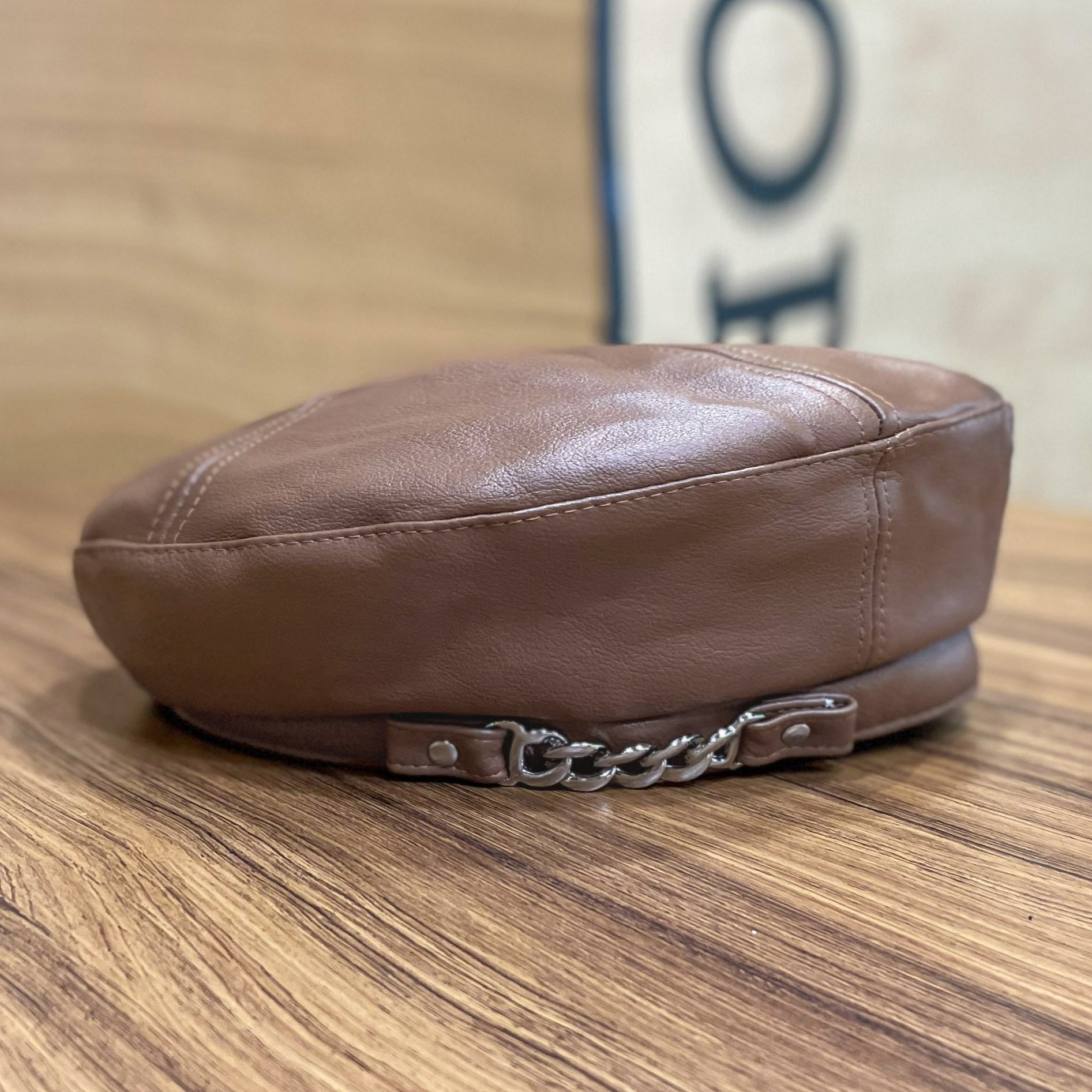Women's All Match Chain PU Leather Beret Hat