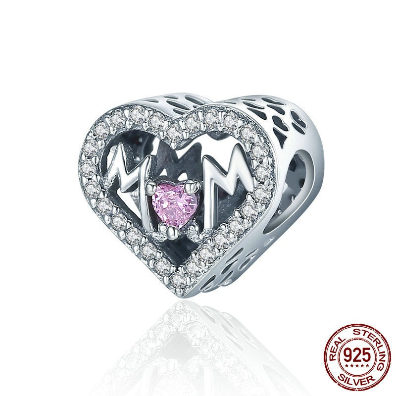 S925 Silver Mother's Day Letter Beaded Pendant