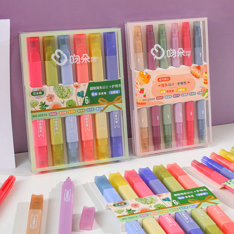 Fragrant Double-headed Fluorescent Pen Ins Girl's Heart Hand Account Watercolor Student Good-looking Key Boxed Marking Pen