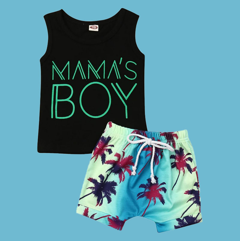 Black Vest Coconut Leaf Shorts Set Two-piece Elastic Cotton Set