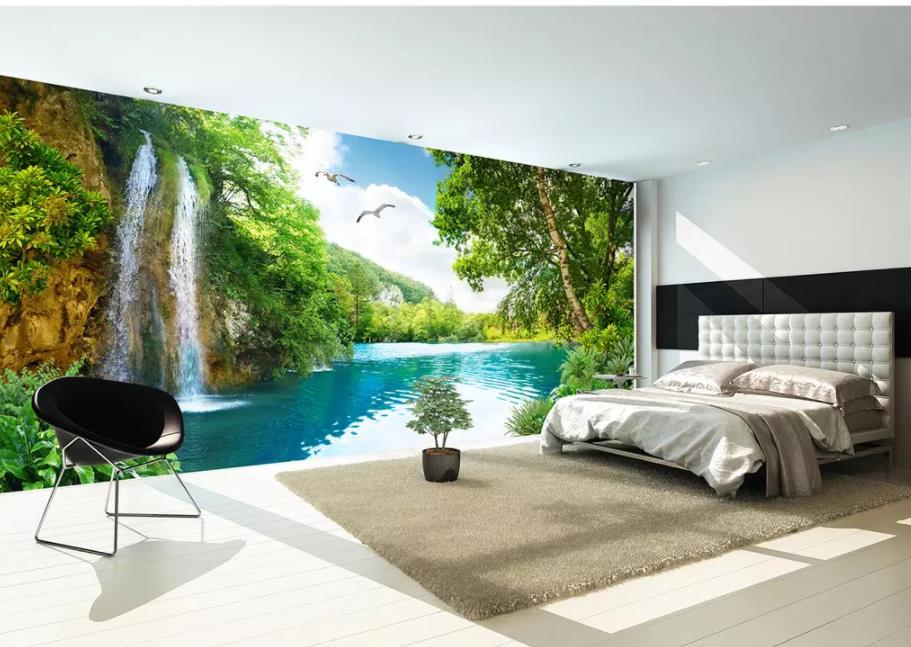 Papier peint pour murs 3D pour salon Paysage beau décor cascade fond de paysage