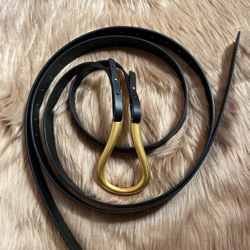 Ceinture femme en cuivre doré rétro à boucle, tempérament élégant