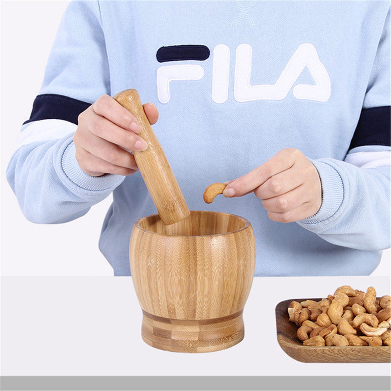 Bamboo Bowl Garlic Press Grinder Crusher for Guacamole Kitchen Pepper Garlic Pressing Bowl Convenient