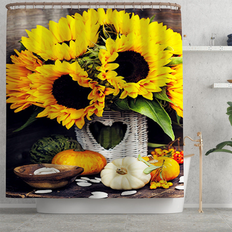 Sunflower Printed Shower Curtain Floor Mat Four-Piece Set