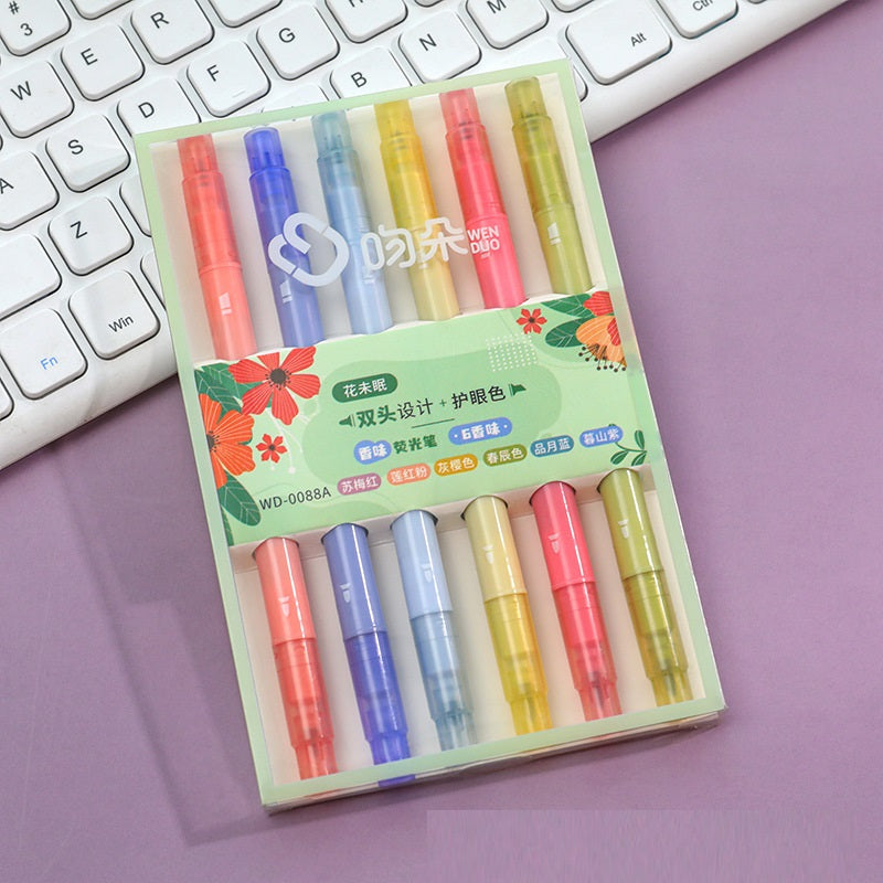 Fragrant Double-headed Fluorescent Pen Ins Girl's Heart Hand Account Watercolor Student Good-looking Key Boxed Marking Pen