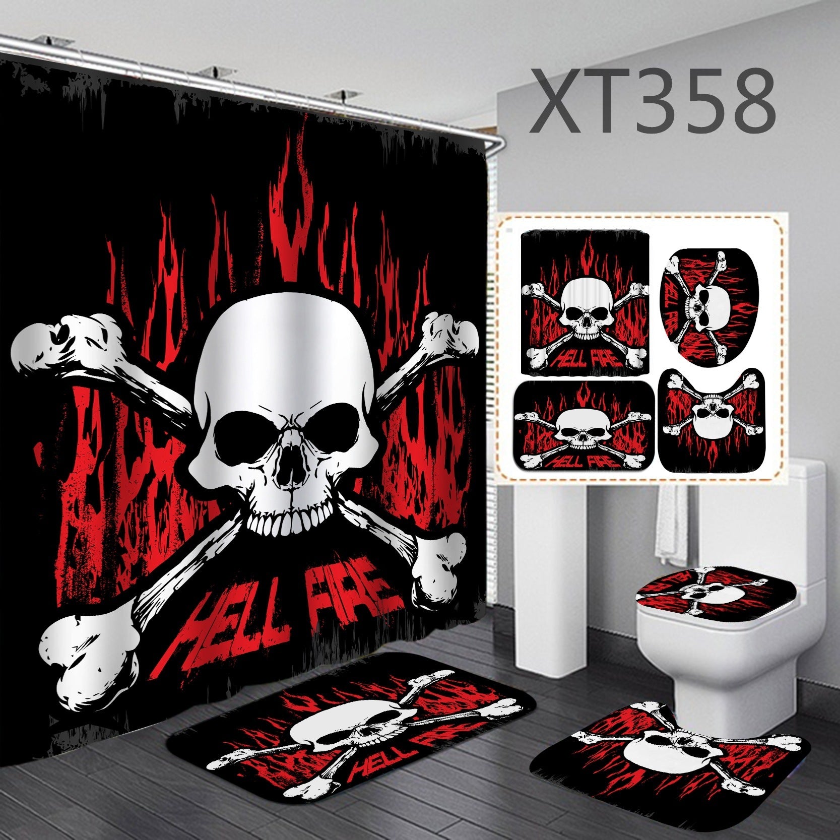 3D digital polyester shower curtain four-piece set