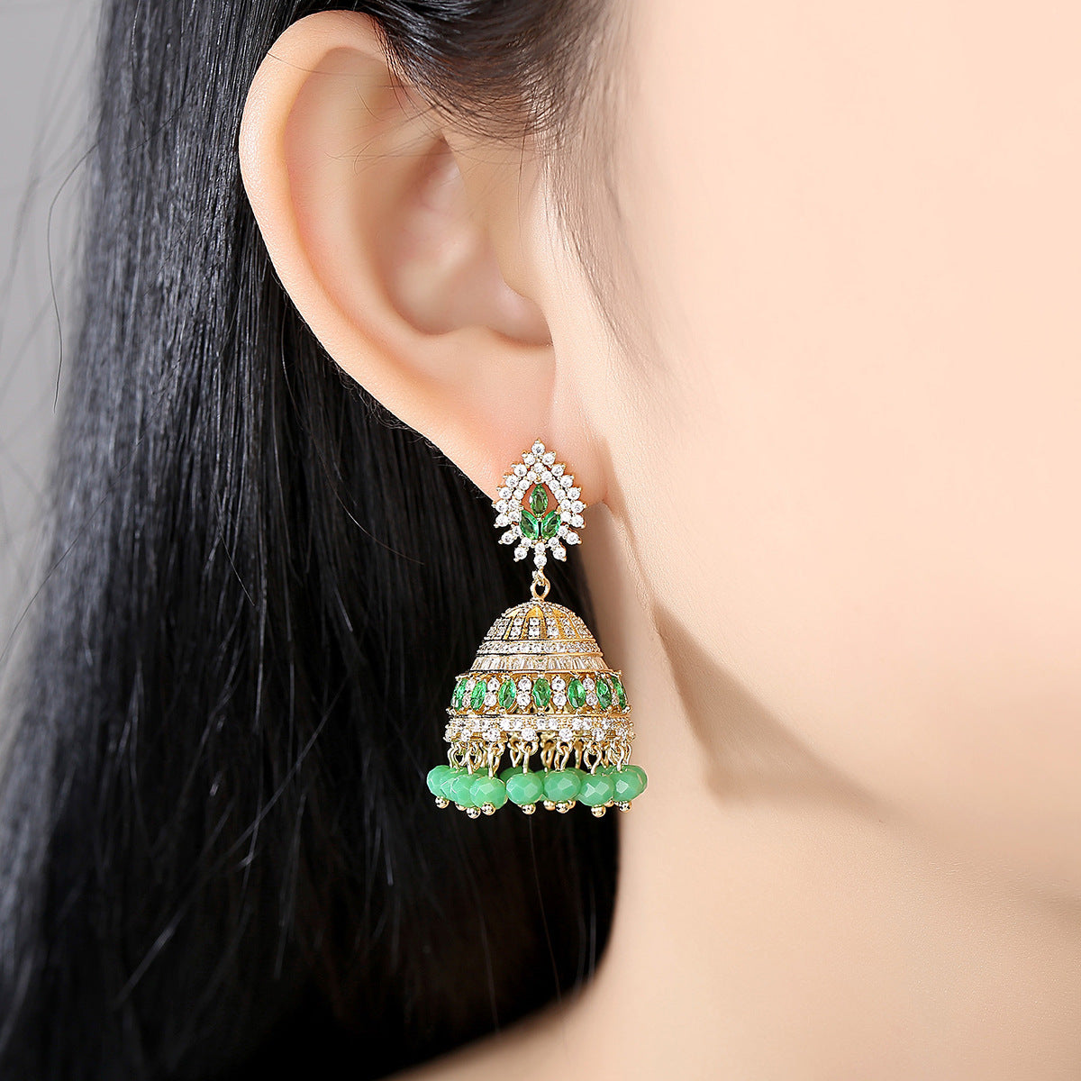 European And American Fashion Exaggerated Earrings Copper Inlaid 3A Zircon