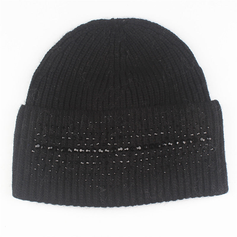 Warm High-End South African Rhinestone Fashion Knitted Pullover Cap