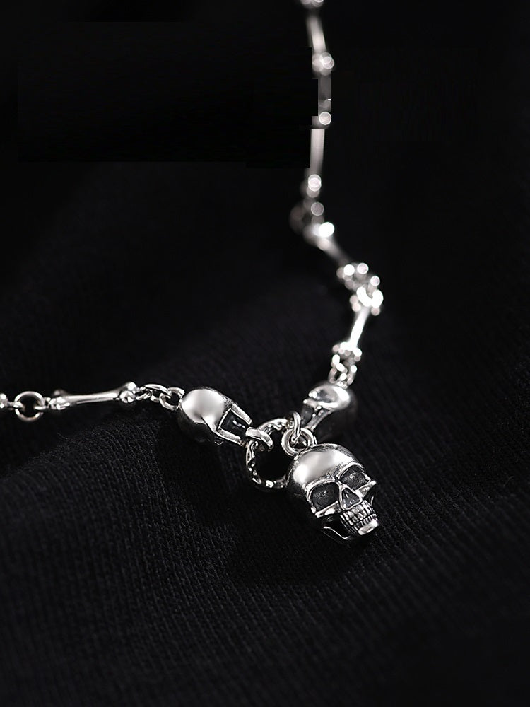 Hip Hop 925 Silver Skull Pendant Necklace Male