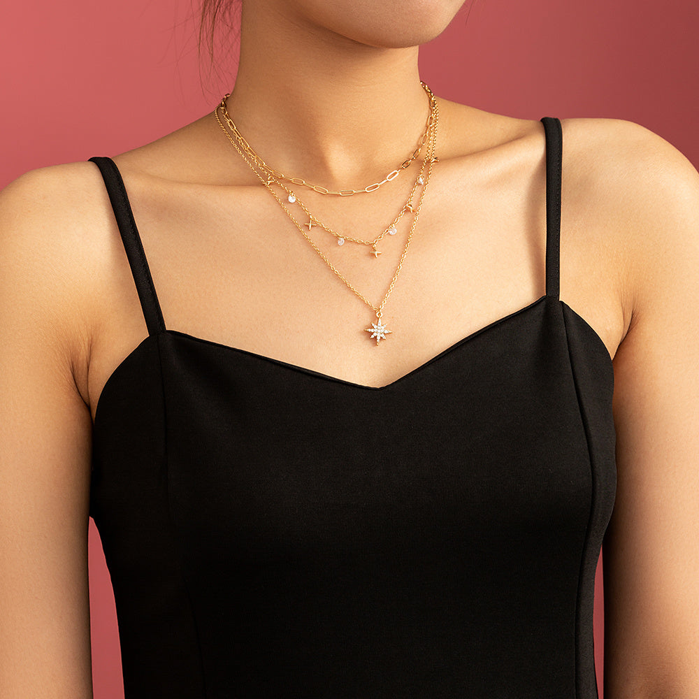 Individual Zircon Hexagram multi-layer necklace