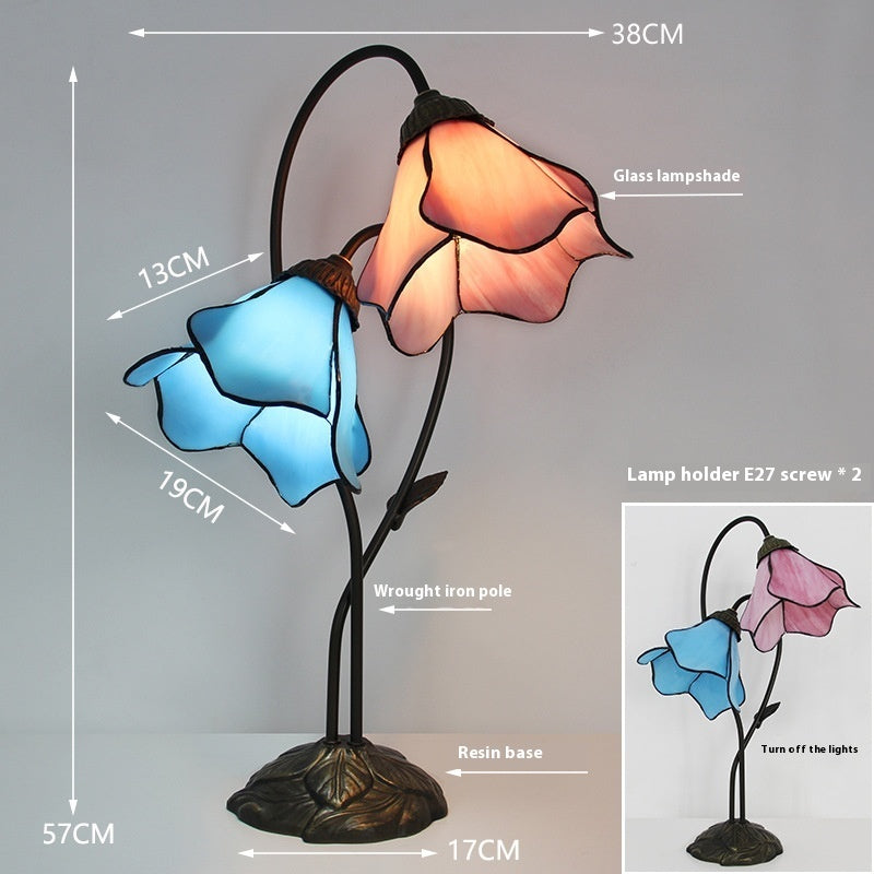 Retro American Desk Luxury Classical Sofa Tea Art Glass Table Lamp