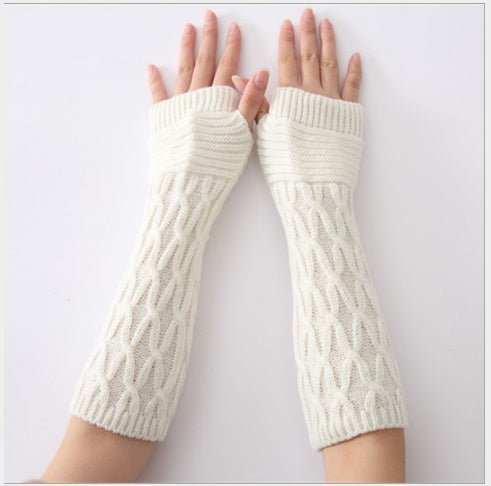 new autumn and winter knitting half finger mitts wool gloves pleated warm men's and women's arm sets