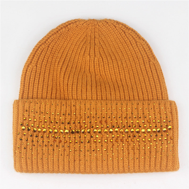 Warm High-End South African Rhinestone Fashion Knitted Pullover Cap