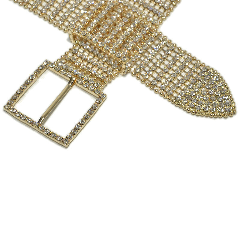 Chaîne de ceinture à huit rangées de diamants brillants et de cristaux