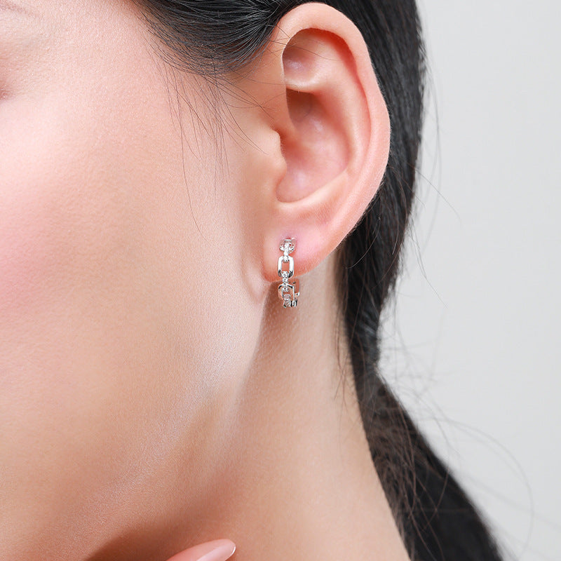 Small High-end Sense Chain-shaped Micro Diamond Earrings Women