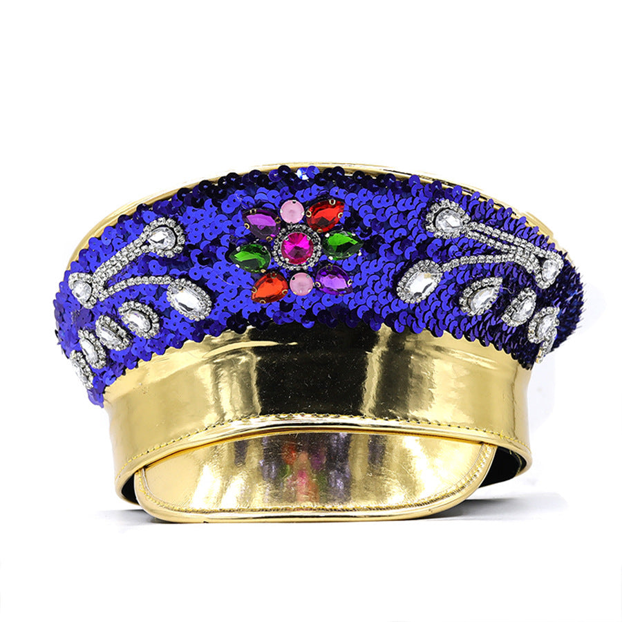 Leather Rhinestone All-match Diamond Crown Navy Hat
