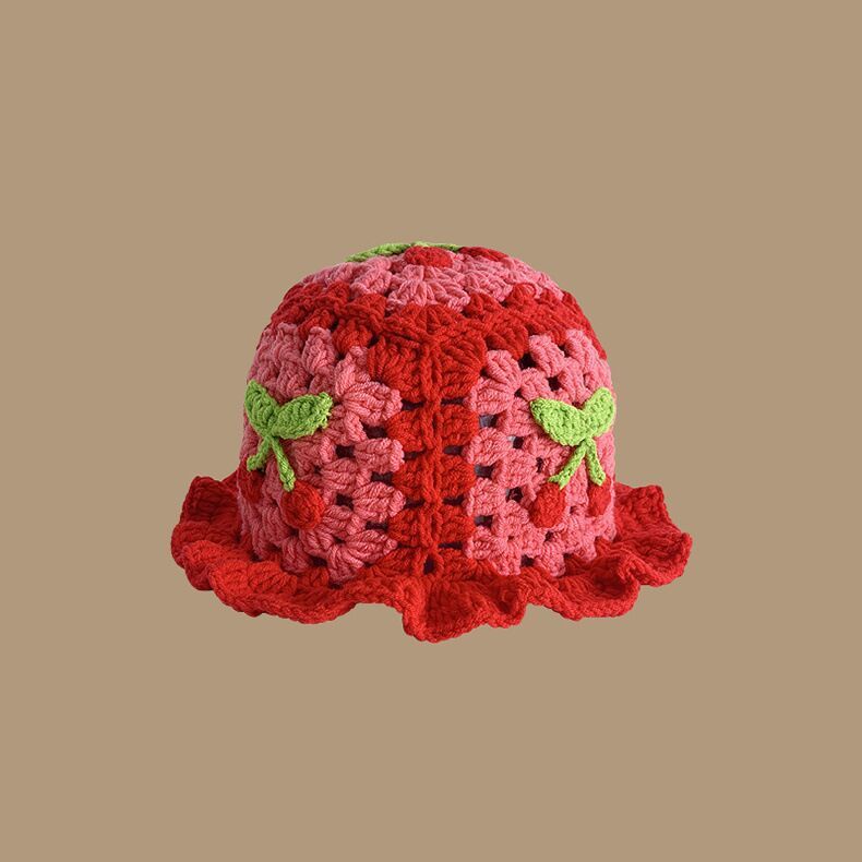 Cherry Hand Knit Sweater Hat Keeps Warm And Fashionable