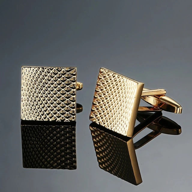 Boutons de manchette en cuivre à motifs carrés gravés