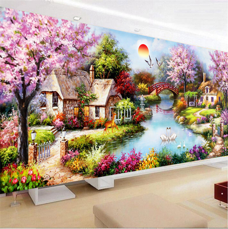 Diamond Painting Oil Painting Cottage With Diamond Cross Stitch