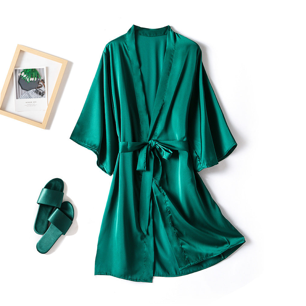 Women's One-Piece Mid-Length Solid Robe Bathrobe