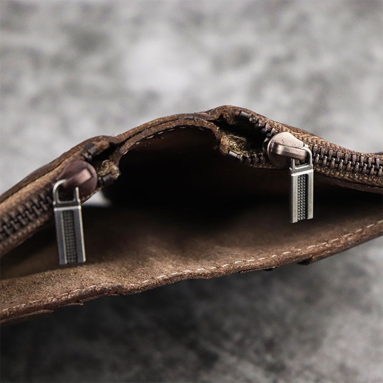 Vegetable tanned leather zipper wallet
