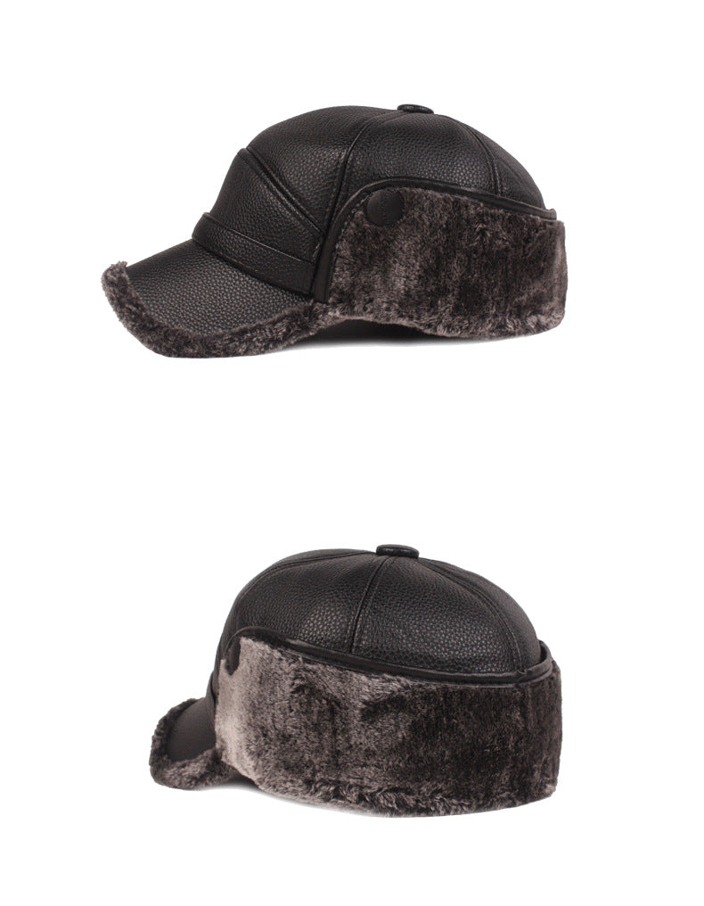Winter Thick Leather Hat Cap with Ear Protection