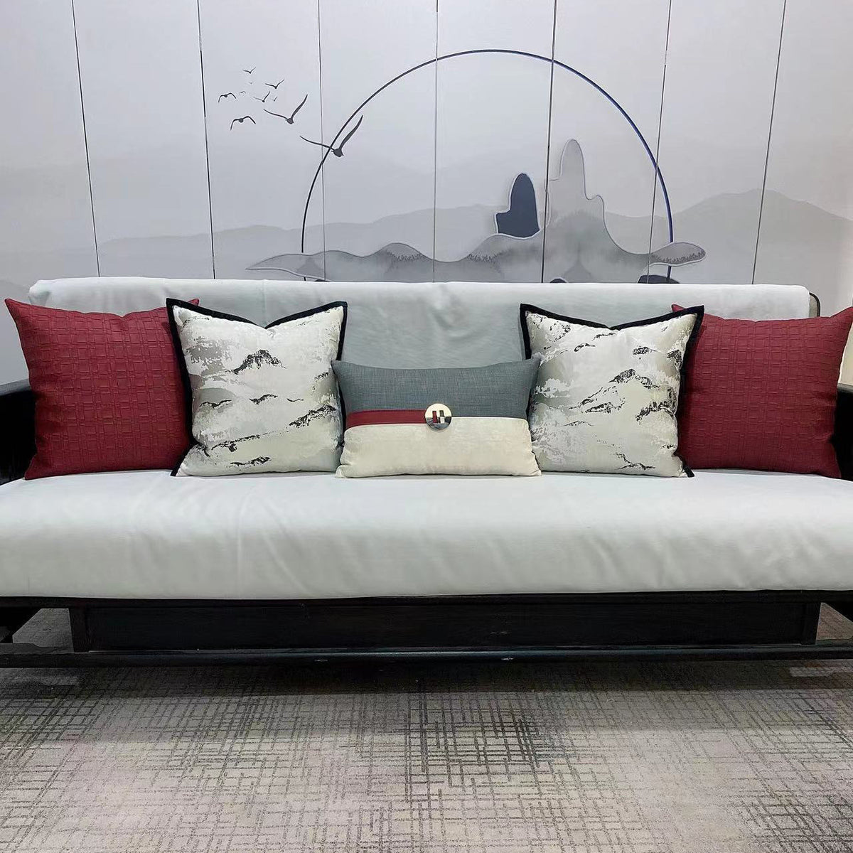 Simple Modern New Chinese Jacquard Woven Leather Pillowcase