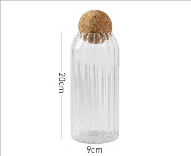 Striped Borosilicate Glass Cork Ball Storage Jar