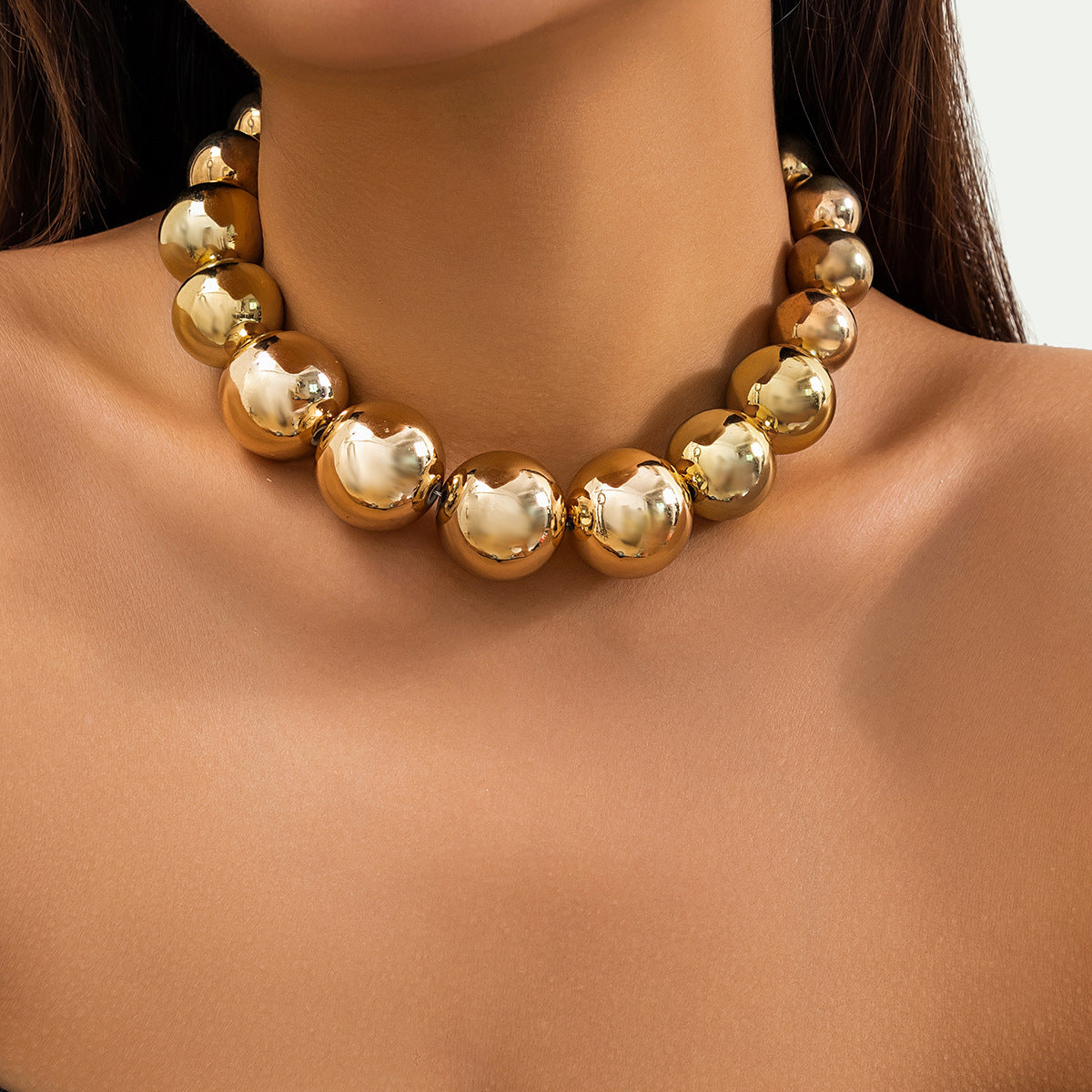 Exaggerated Big Round Bead Punk Short Necklace