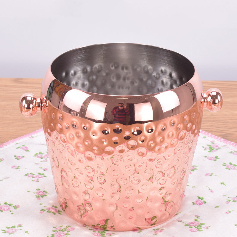 Single Layer Hammer Point Ice Stainless Steel Copper-plated Ice Bucket