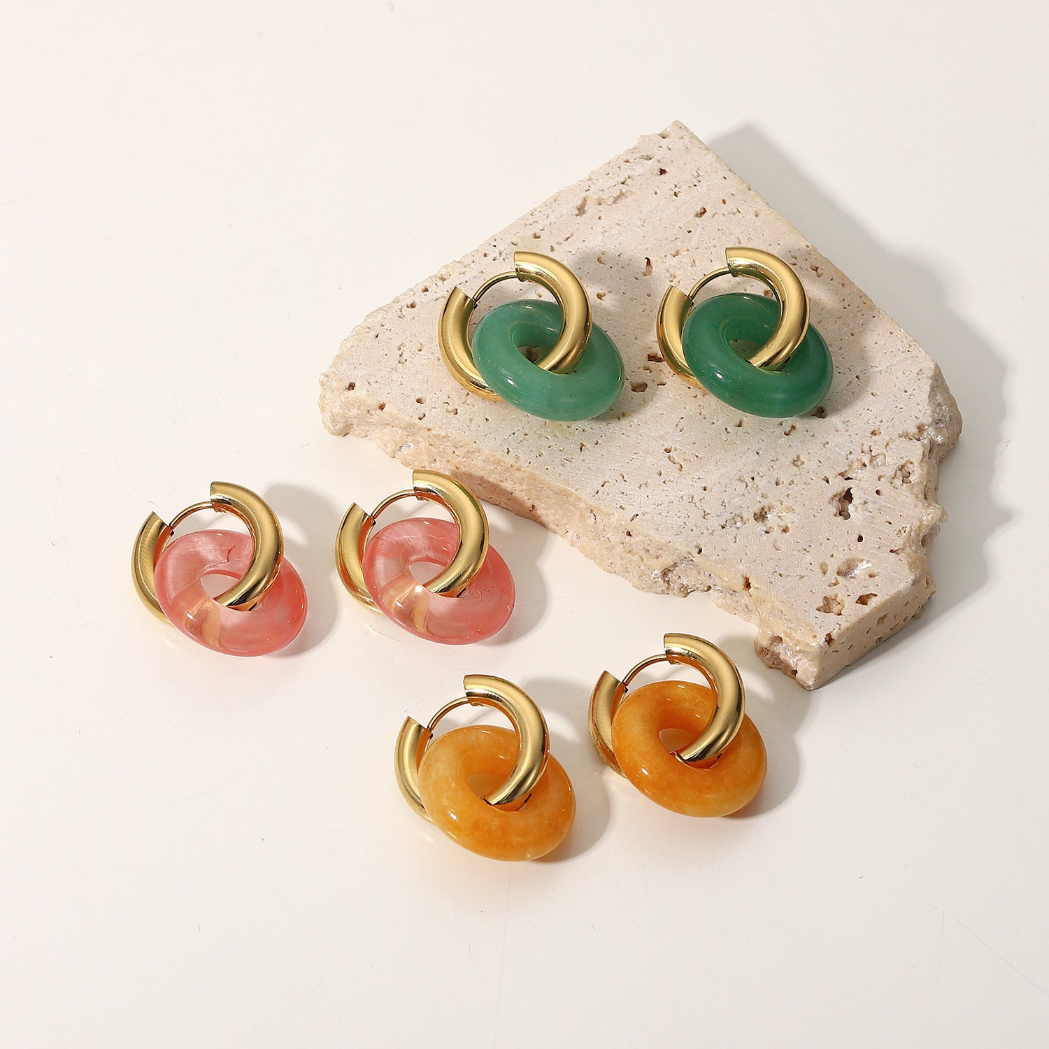 Fashion Retro Natural Stone Ring Earrings For Women