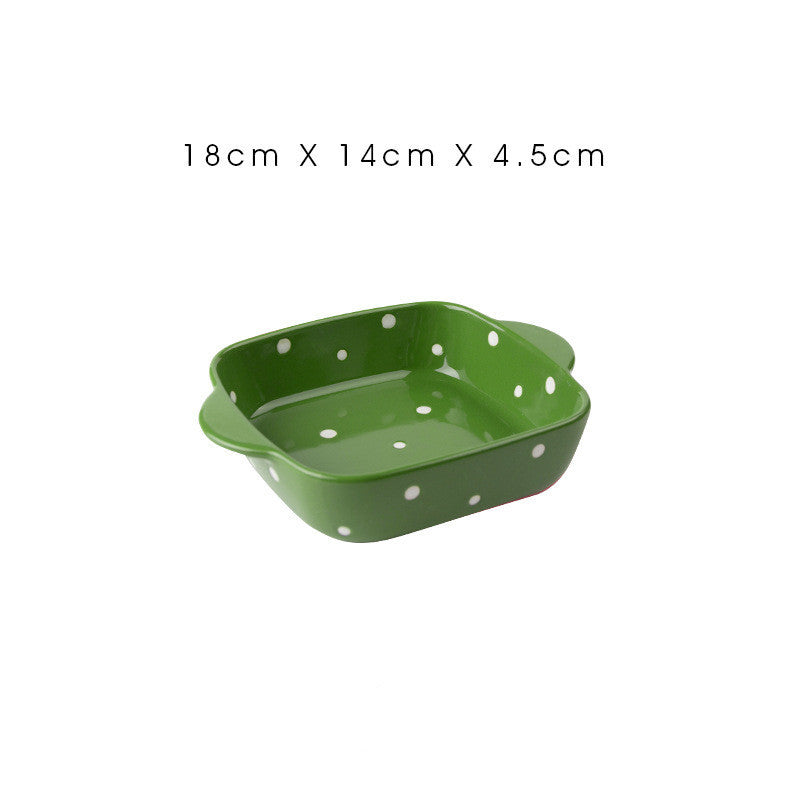 Ceramic Dot Cheese Baked Rice Plate Household Microwave Oven