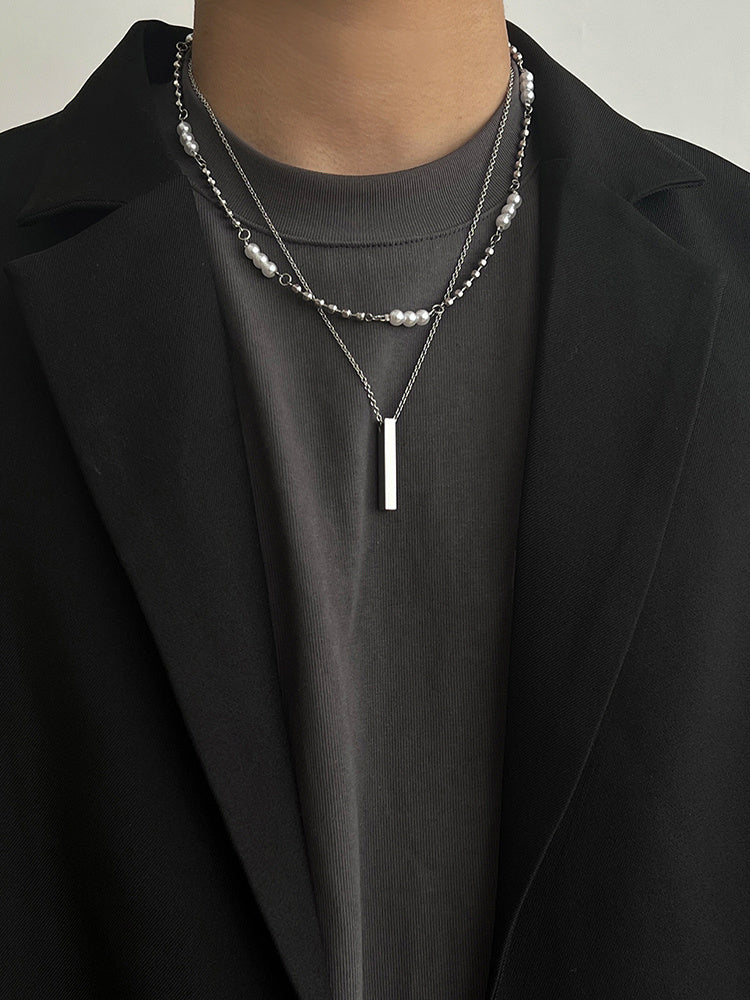 Men's Pearl Necklace Double Layer Pendant Hip Hop