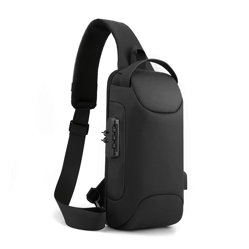 Sac de poitrine à bandoulière unique pour homme en cuir, avec chargement USB