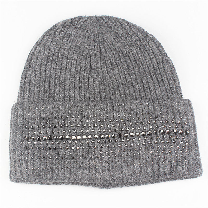 Warm High-End South African Rhinestone Fashion Knitted Pullover Cap